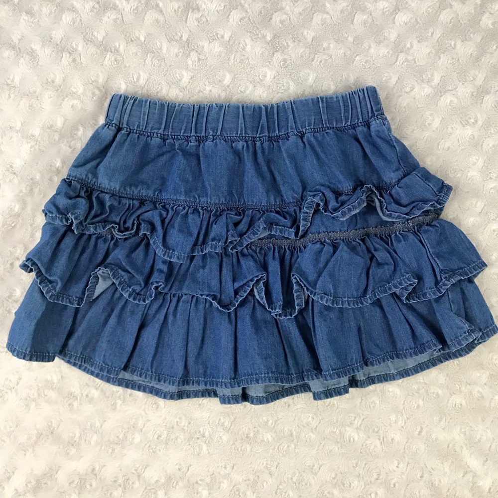 Gap Kids Tiered Ruffled Chambray Skirt Blue Small